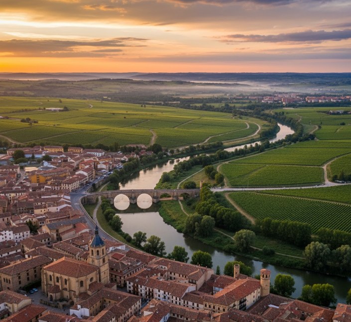 Vista de Aranda de Duero, ciudad cercana a Roa, con el río Duero