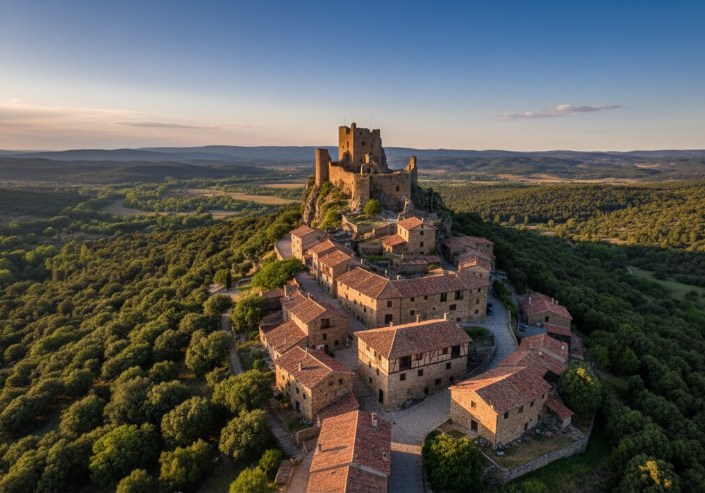 Vista panorámica de Calatañazor con su castillo y casas medievales