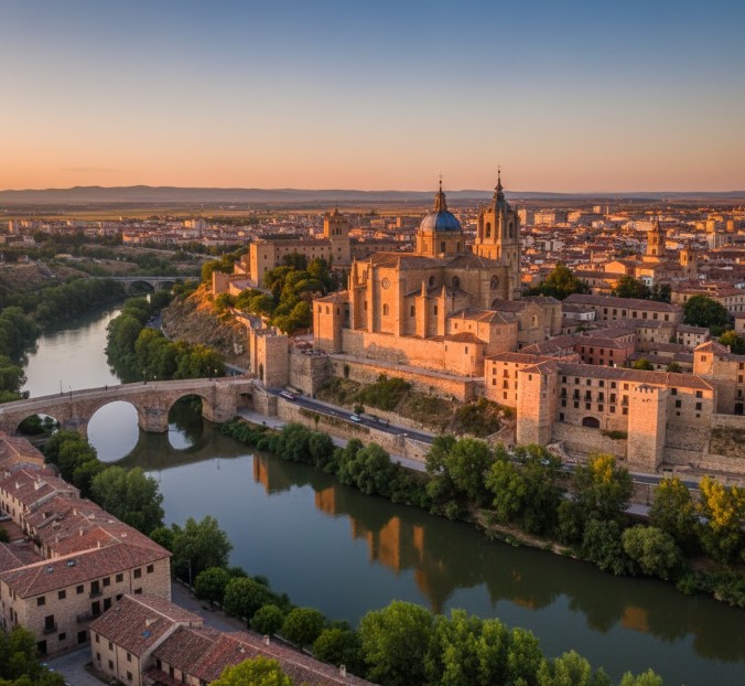 Panorámica de Zamora capital con su catedral y el río Duero, cerca de Toro